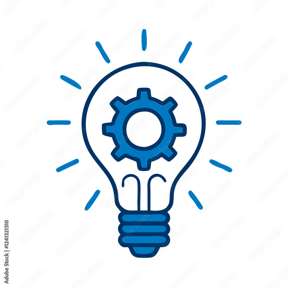Lightbulb with gear icon in blue outline style for innovation Lightbulb with gear icon in blue outline style for innovation