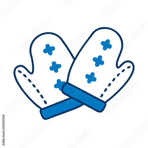 Oven mitts icon in blue outline style for kitchen safety