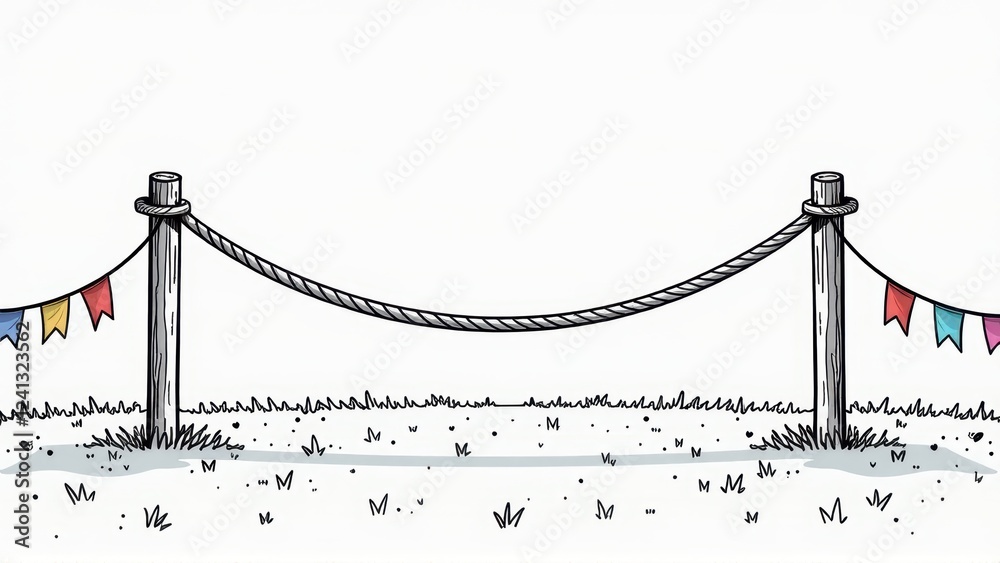 Fototapeta premium Simple Rope Barrier with Bunting - Hand-Drawn Illustration