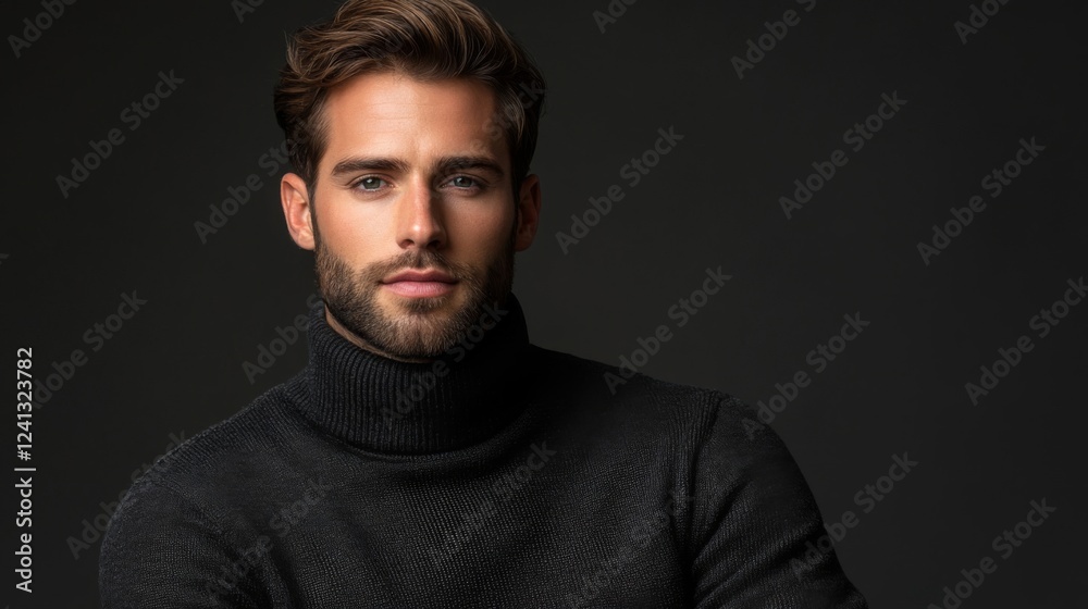 Handsome Man Wearing a Black Turtleneck Sweater Handsome Man Wearing a Black Turtleneck Sweater