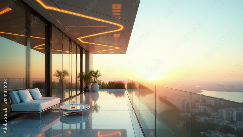 Fototapeta premium High-Tech design of Balcony On Sunny Day, cinematic photography