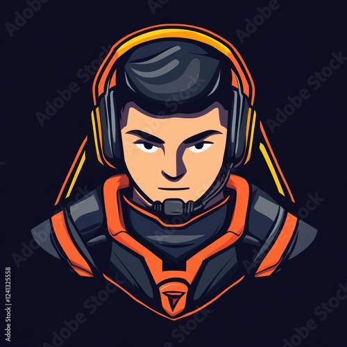 Esports gamer with a focused expression, wearing a headset and an orange-accented outfit. Free Download Esports gamer with a focused expression, wearing a headset and an orange-accented outfit. - GFXLoad