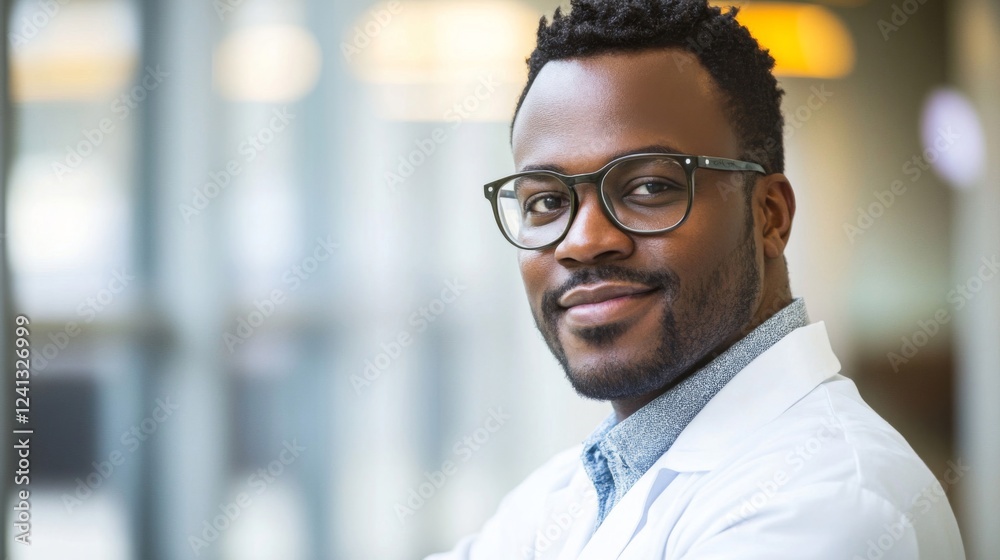 Confident young African American man in a lab coat Confident young African American man in a lab coat