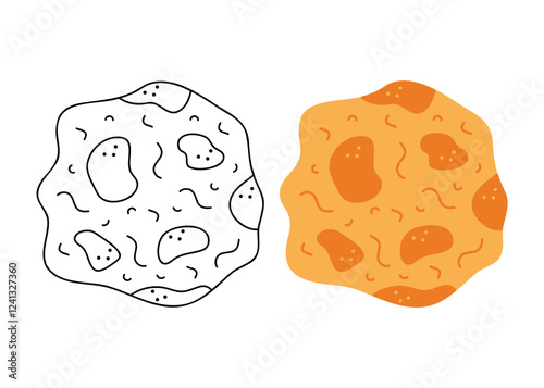 Two pancakes, black and colored. Hand drawn clip art for your project.