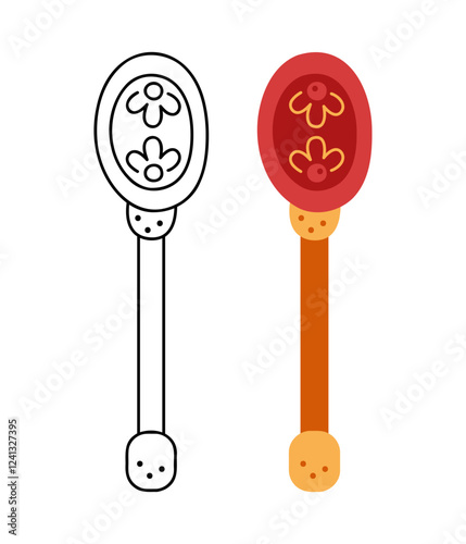 Two spoons with pattern. Hand drawn clip art for your project.