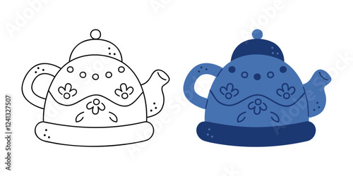 Two teapots with a pattern. Hand drawn clip art for your project.