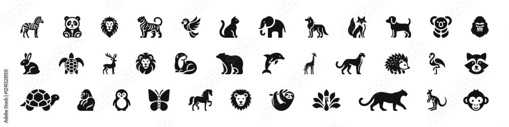 Obraz premium Animals icons set. Animal logo or symbol collection. Vector illustration.