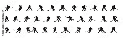 Hockey player silhouettes. People playing hockey. Vector illustration.
