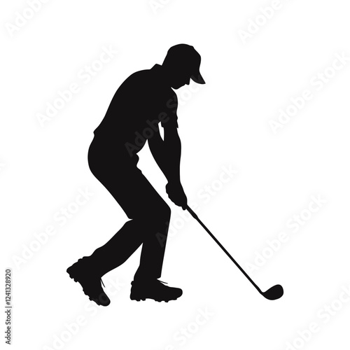 Golf player silhouette. Man playing golf. Vector illustration.