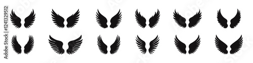 Wings icon set. Angel wing collection. Vector illustration.