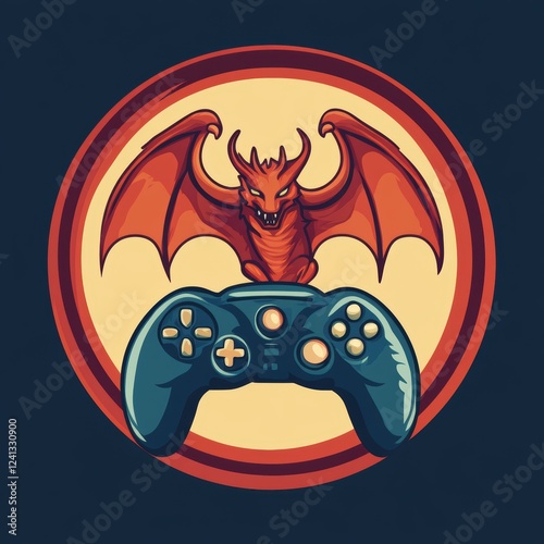 Gaming controller with a fierce red dragon in a bold emblem design. photo