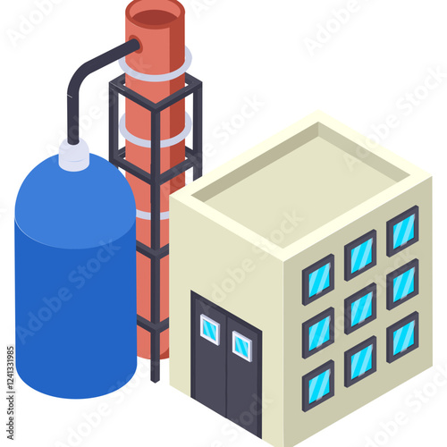 Oil refinery isometric Concept, industrial process plant Vector color Icon Design, Oil and Gas industry Symbol, Petroleum  and gasoline Sign, Service and supply stock illustration