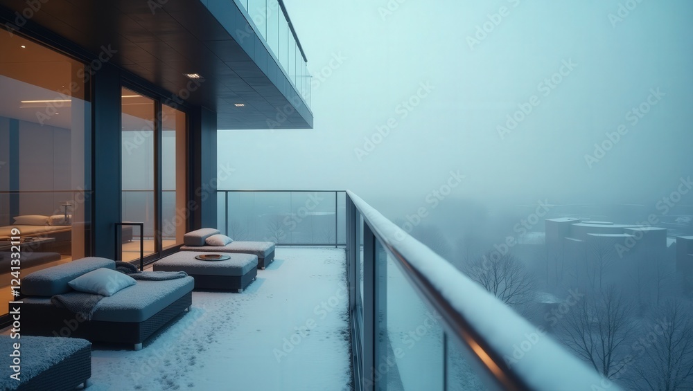 Fototapeta premium High-Tech design of Balcony On Winter, cinematic photography