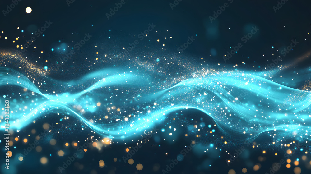 Fototapeta premium A turquoise abstract design featuring fluid curves and glowing highlights, forming a visually mesmerizing pattern.