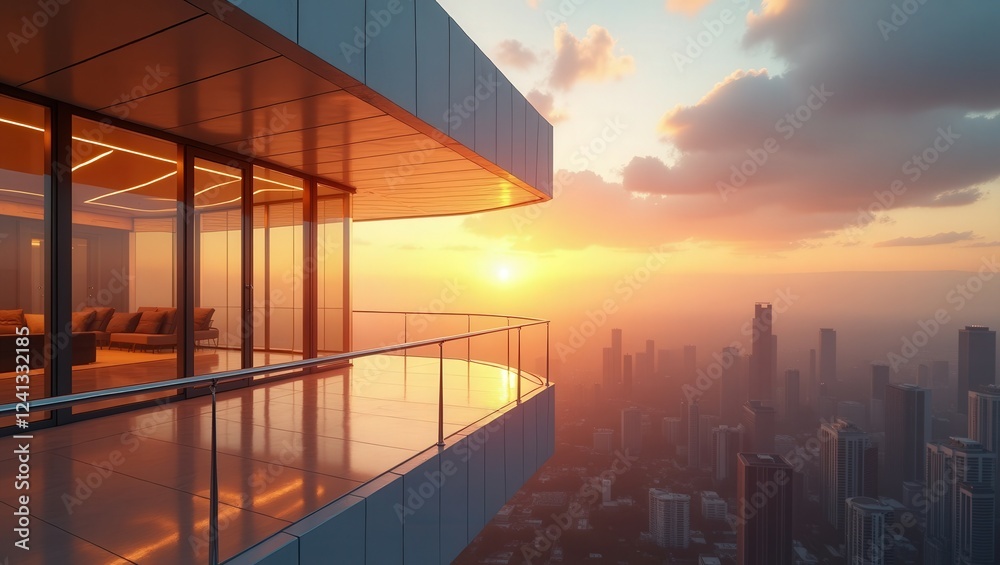 Fototapeta premium High-Tech design of Balcony On Golden Hour, cinematic photography