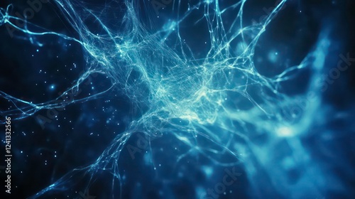 Abstract blue technology background with a cyber network grid and connected particles Artificial neurons global data connections