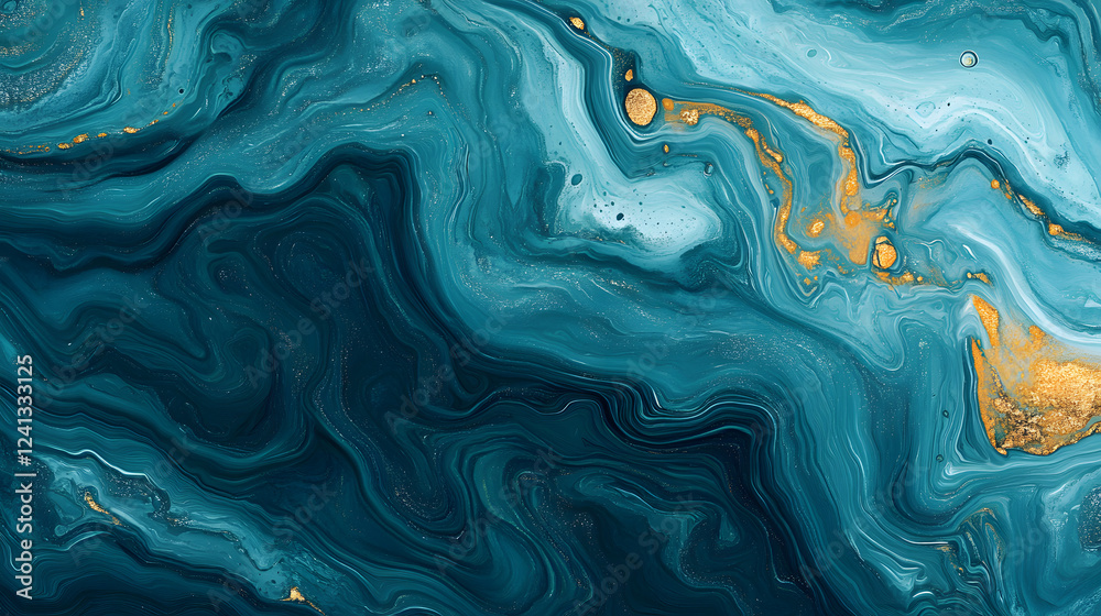 Obraz premium A turquoise abstract design with intricate lines and curves, forming a harmonious digital art piece.