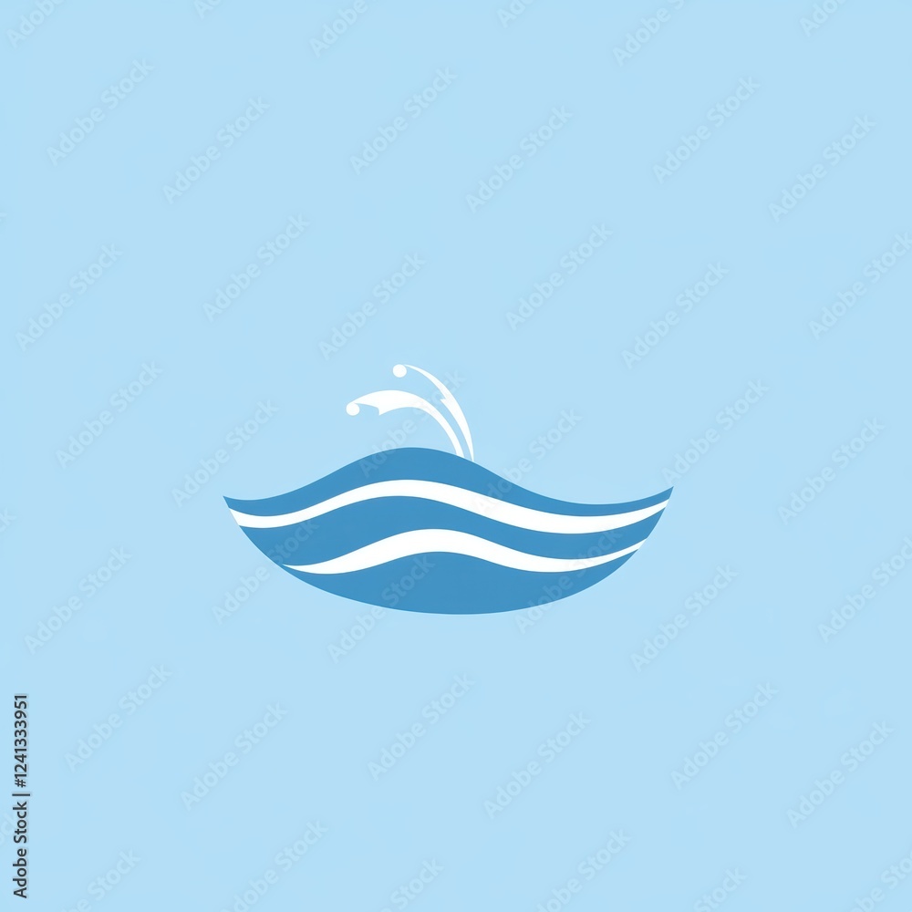 Minimalist ocean wave icon with dynamic water splashes on a light blue background. Minimalist ocean wave icon with dynamic water splashes on a light blue background.