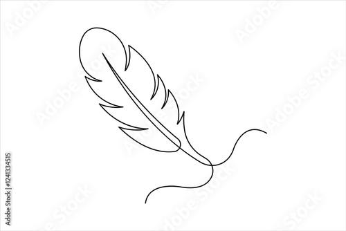 Bird feather continuous one line art drawing of outline vector illustration