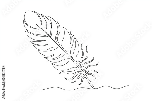 Bird feather continuous one line art drawing of outline vector illustration