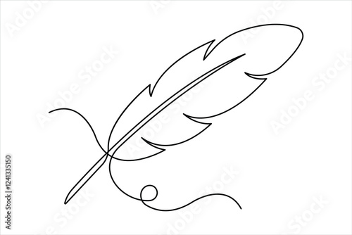 Bird feather continuous one line art drawing of outline vector illustration