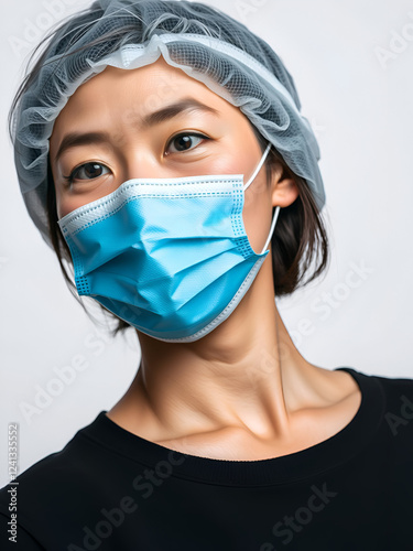 woman with Asian appearance medical mask protection isolated background unaltered photo