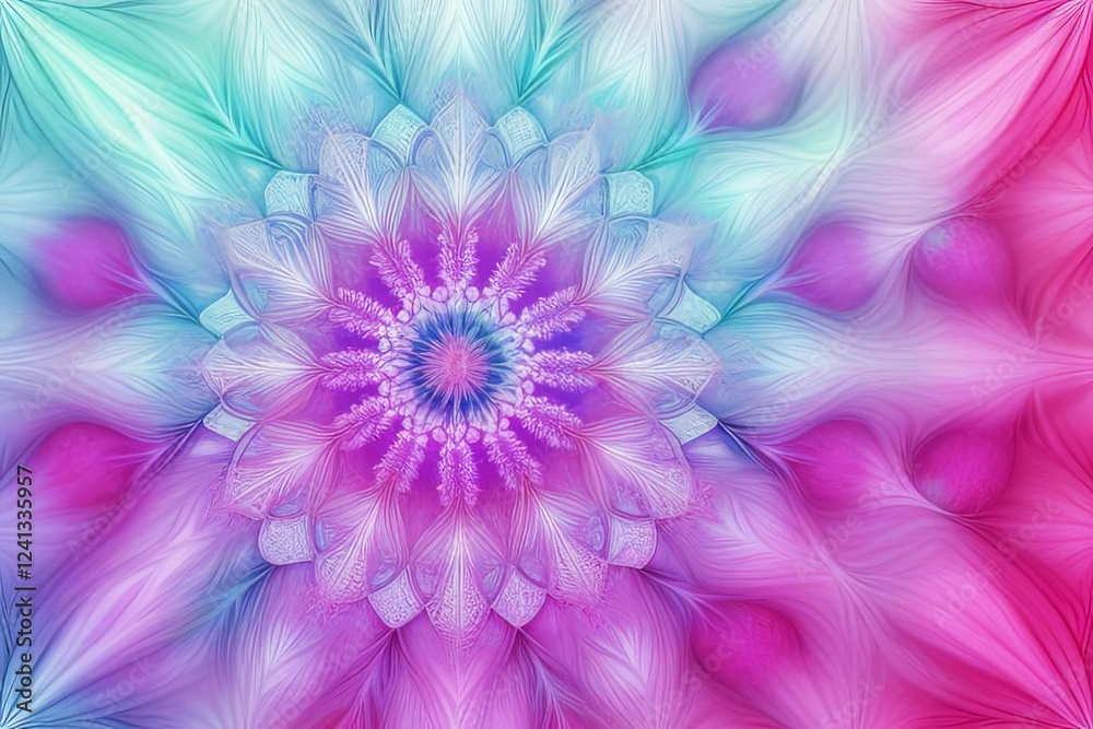 Obraz premium Abstract elegant fractal mandala pattern with intricate details in pink, purple, and teal tones