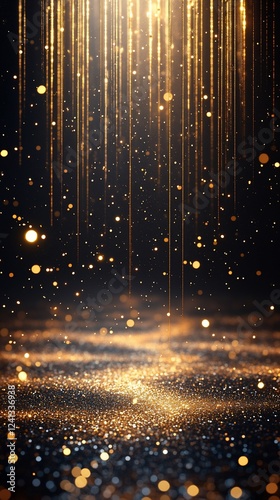 Golden glitter background, spotlight, award ceremony