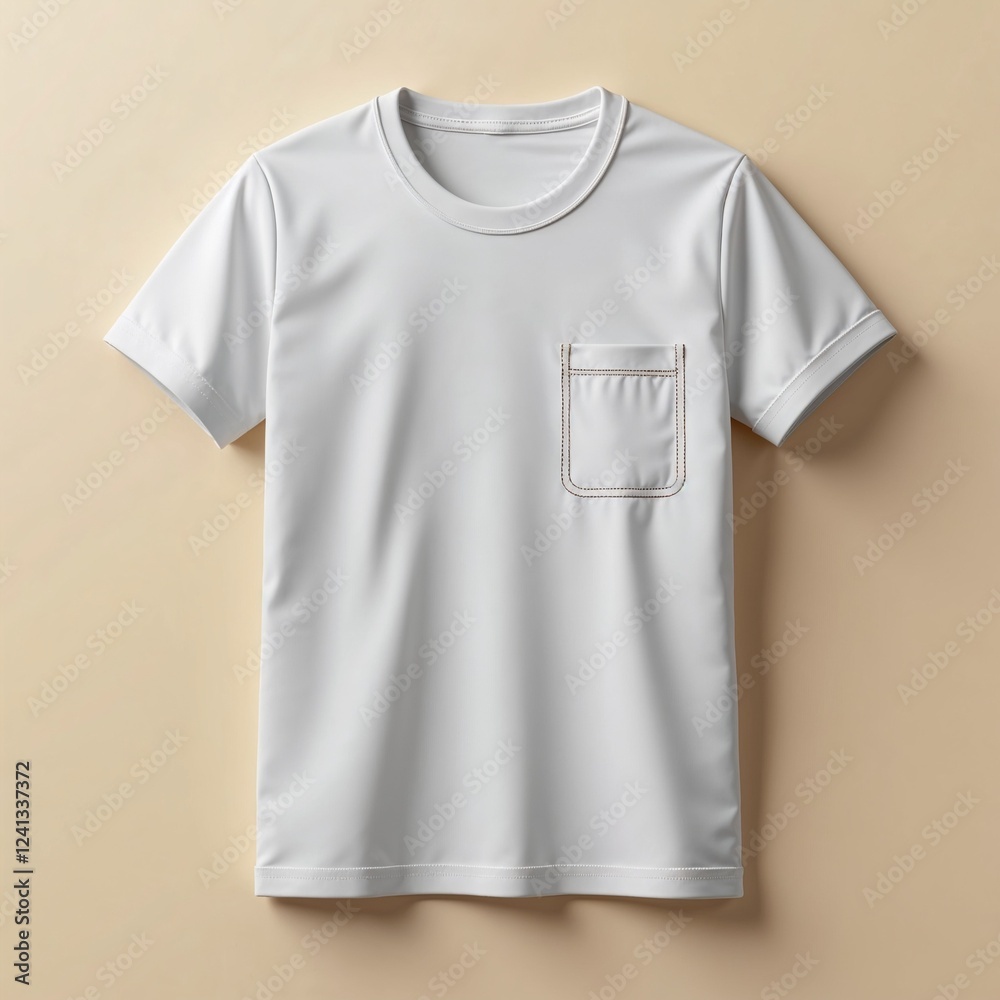 3D T-Shirt Mockup with a Visible Front Pocket in a Natural Wrinkled Drape for Custom Design 3D T-Shirt Mockup with a Visible Front Pocket in a Natural Wrinkled Drape for Custom Design