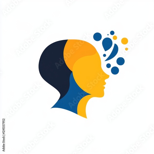 Abstract human head with creative thought bubbles in a modern, minimalistic style. photo