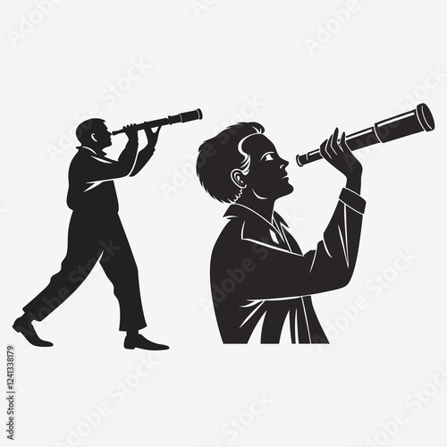 a man holding a telescope silhouette image vector art and illustration