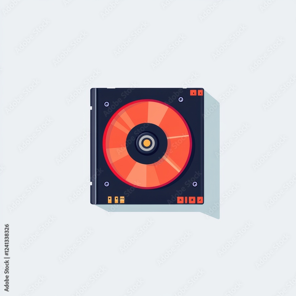 Flat-design record player with a red and orange vinyl on a white background. Flat-design record player with a red and orange vinyl on a white background.