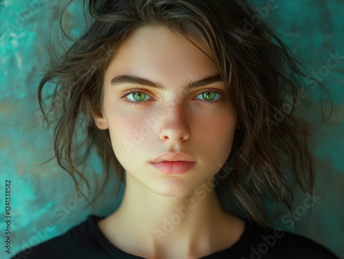 Portrait of young woman with green eyes photo