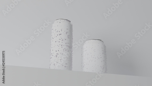 White Aluminum Cans with Water Droplets on a Minimalist Surface mockup