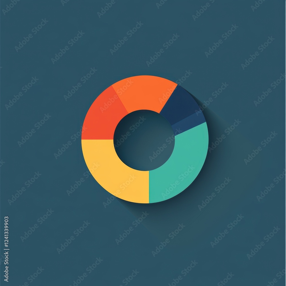 Flat 3D-style infographic of a circular pie chart with vibrant color segments. Flat 3D-style infographic of a circular pie chart with vibrant color segments.