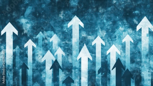 A blue background with arrows pointing upwards, representing stock market growth or business success in the financial industry graph show upward trends, symbolizing positive progress