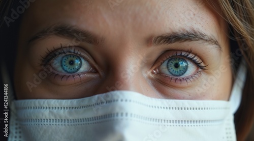Close-up of Woman with Blue Eyes Wearing a Face Mask