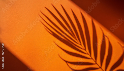 summary vertical heritage of the shadow of a palm tree s leaf in orange photo