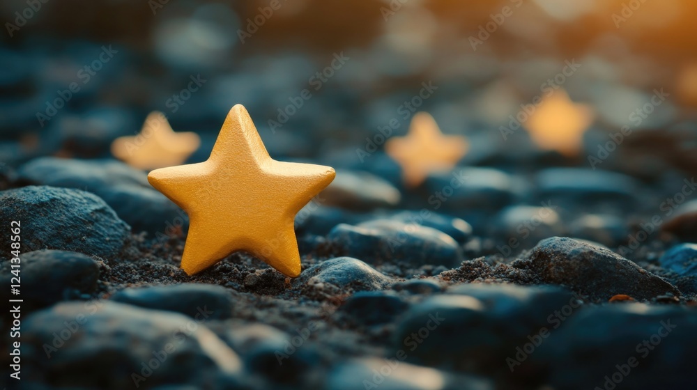 Golden satisfaction stars on dark textured stones symbolizing growth and improvement in quality feedback and performance evaluation. Golden satisfaction stars on dark textured stones symbolizing growth and improvement in quality feedback and performance evaluation.