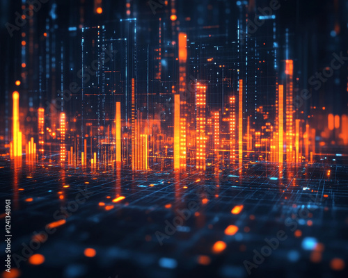 Wallpaper Mural Digital financial data visualization with glowing bars Torontodigital.ca