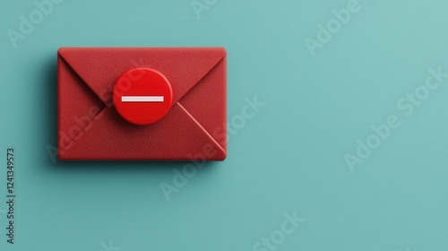 Red Envelope with Stop Sign on Teal Background for Caution Concept