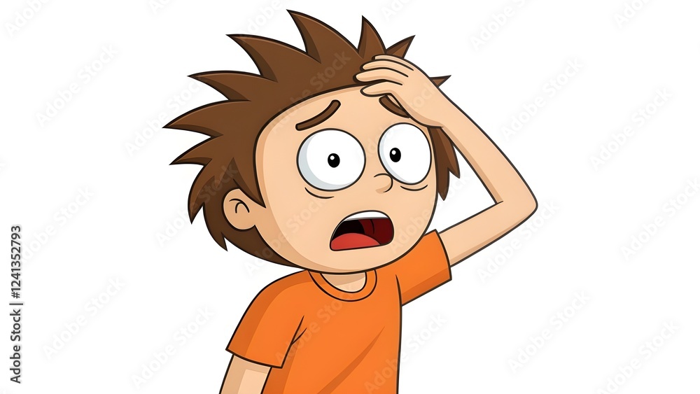 Obraz premium Confused Cartoon Character – Hand on Forehead, Wide Eyes, and Bewildered Expression