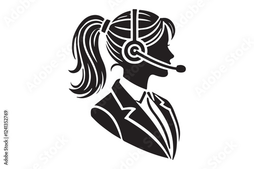 call center agent in profile view silhouette logo