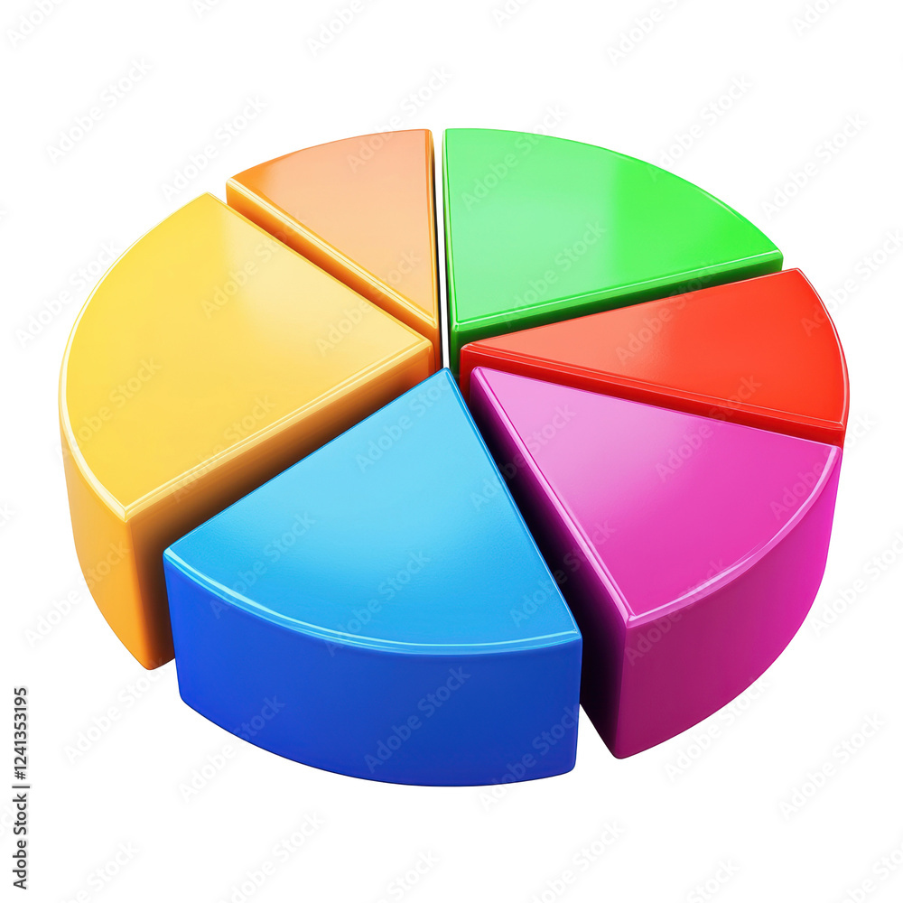 Obraz premium A colorful pie chart displaying six distinct segments in various hues.
