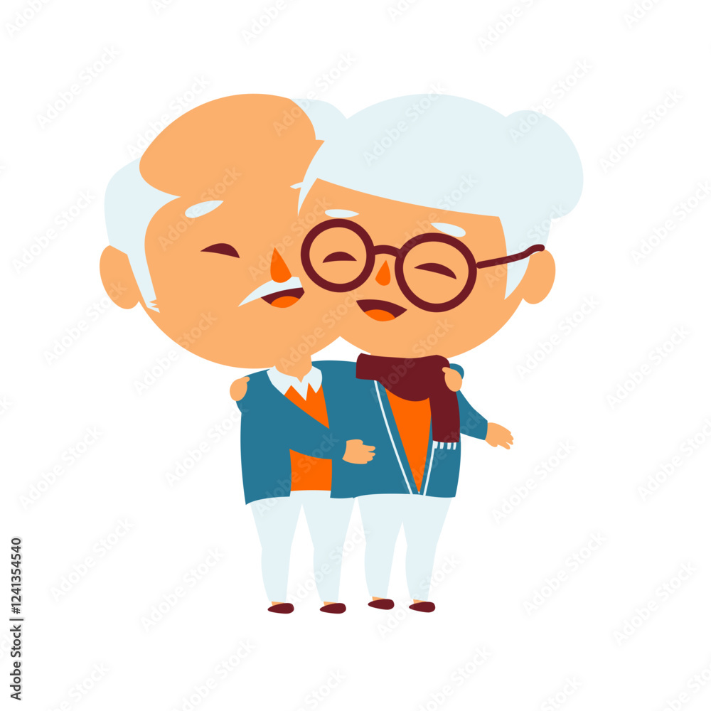 Elderly Cartoon Couple Hugging Elderly Cartoon Couple Hugging