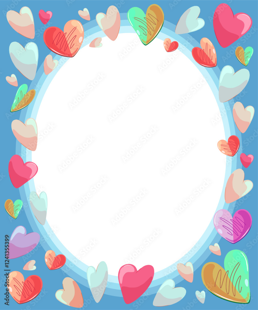 A frame with cute hearts in red, pink and pastel colors from a set of romantic greeting art for your loved ones on Valentine's Day. Vector. A frame with cute hearts in red, pink and pastel colors from a set of romantic greeting art for your loved ones on Valentine's Day. Vector.