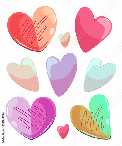 Happy Valentine's Day card with cute hearts in red, pink and pastel colors from a set of romantic greeting art for loved ones.
