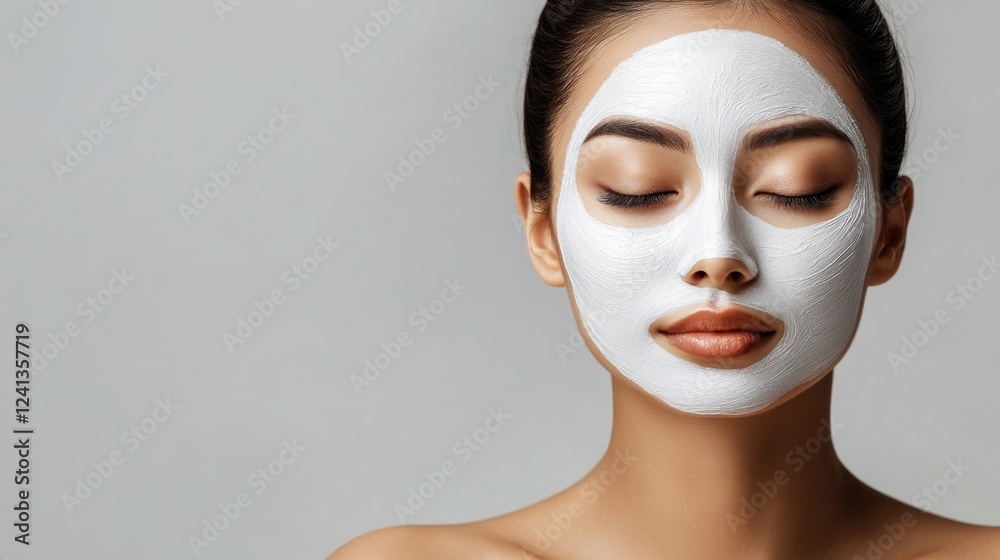 Young Asian Woman with Clean Skin and Facial Mask in Spa Setting for Beauty Treatment and Cosmetology with Soft Lighting and Neutral Background Young Asian Woman with Clean Skin and Facial Mask in Spa Setting for Beauty Treatment and Cosmetology with Soft Lighting and Neutral Background