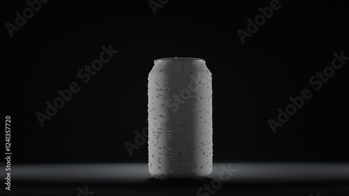 Blank Aluminum Can with Water Droplets on Dark Background