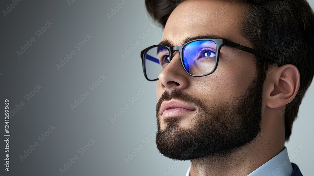 Portrait of a thoughtful young man in glasses, set against a soft gradient background Portrait of a thoughtful young man in glasses, set against a soft gradient background